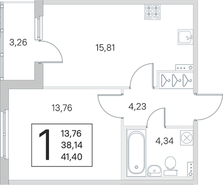 1-комнатная квартира 38.14 м², 1/4 эт., ЖК «Любоград в Стрельне»